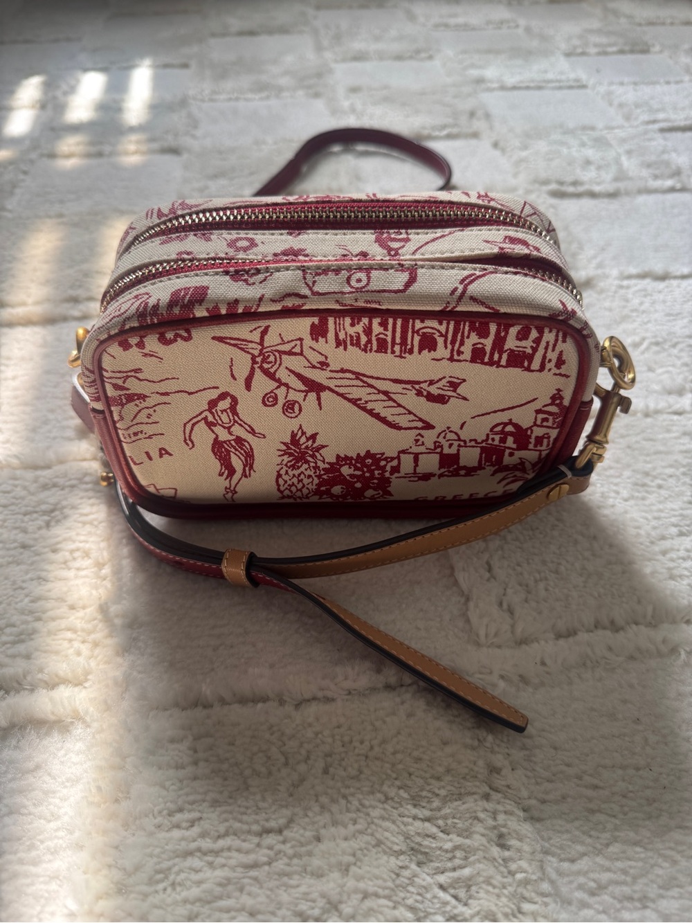 Tory Burch Embellished Travel Print Camera Bag – Red/Cream Crossbody - Picture 5 of 13